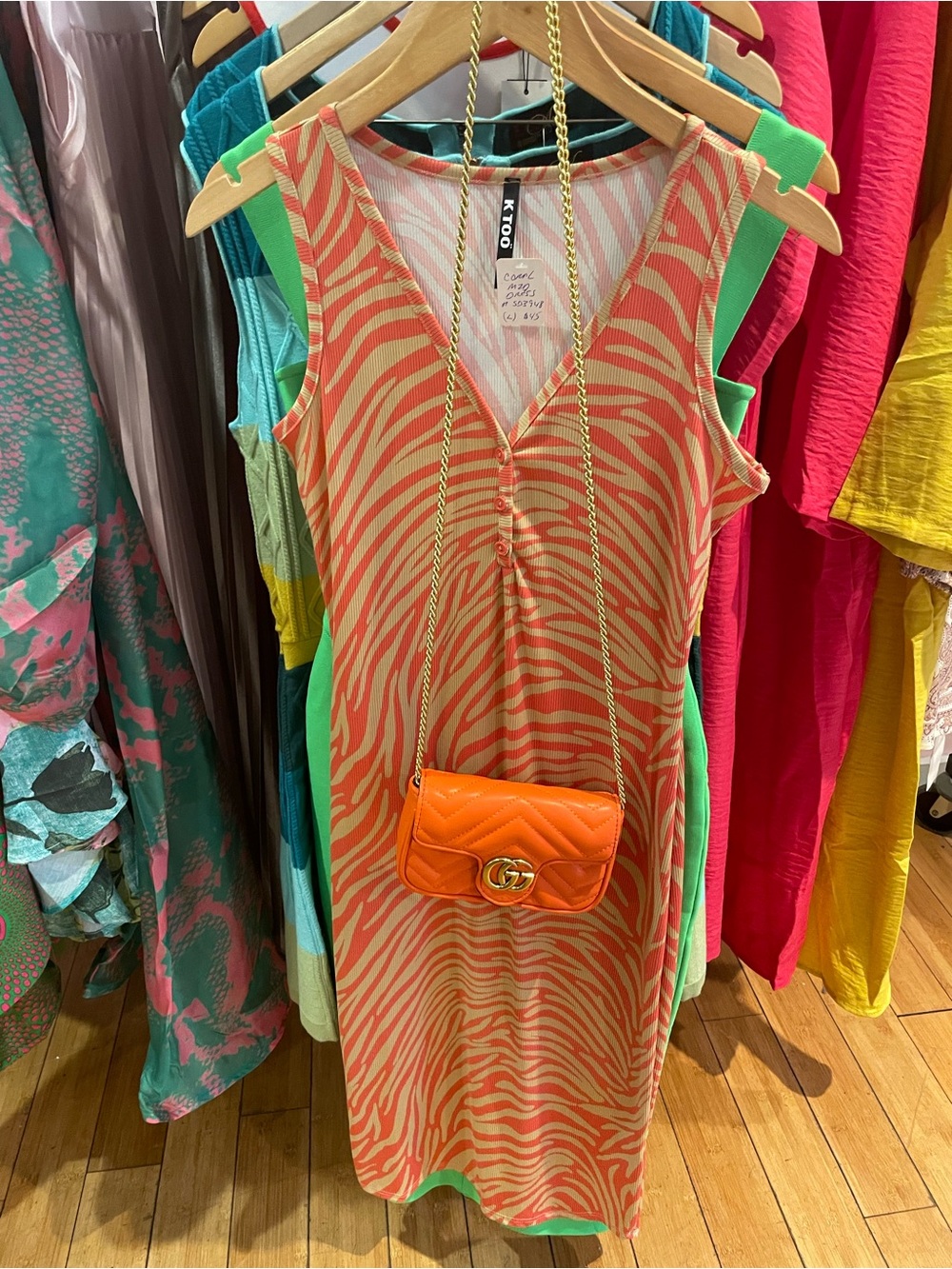 Orange Zebra Print Sleeveless Midiโ Dress
